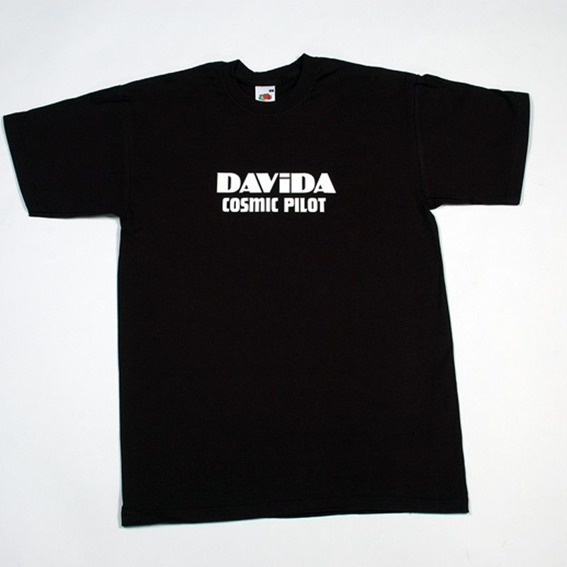 Davida T-Shirts - Black with White Davida Cosmic Pilot Logo - Davida Motorcycle helmets - 1